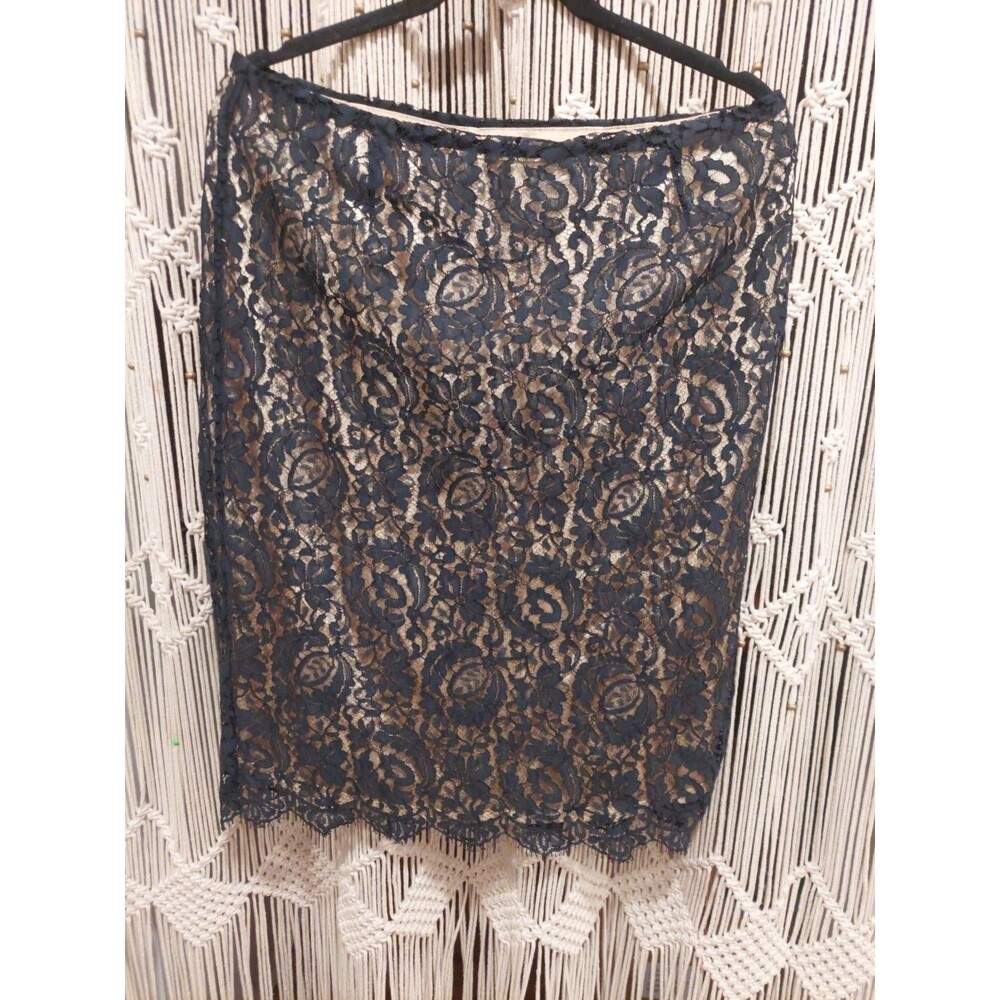 New Talbots Collection Gold Black Lace Overlay straight Pencil Skirt Cocktail 14